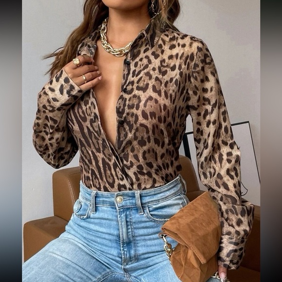 Leopard print loose fit Button Down Shirt - Picture 7 of 10